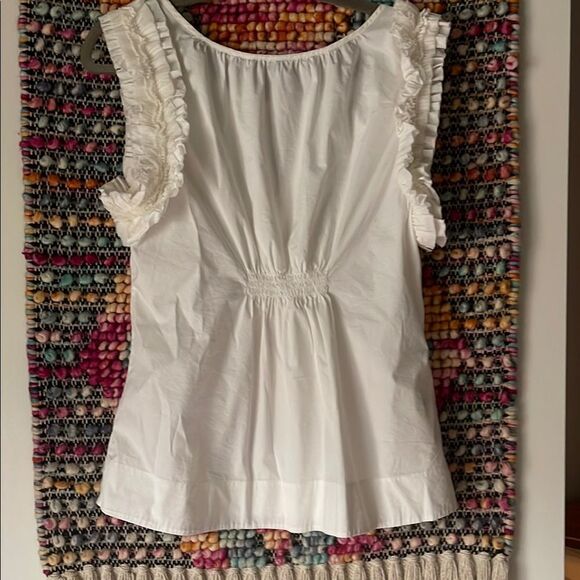 BCBGMaxAzria White Ruffled Fitted Blouse - Picture 6 of 8